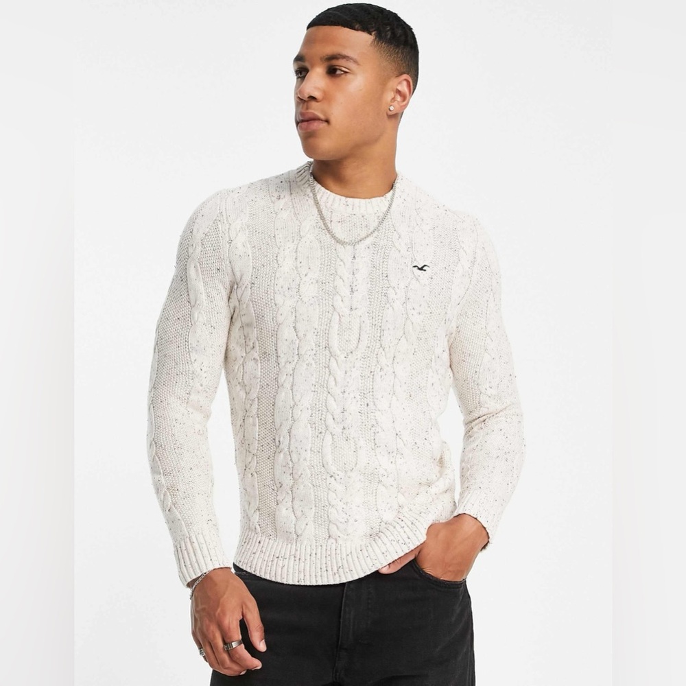 Hollister Sweater Mens Crewneck Cable Knit Pullover Long Sleeve Size Medium